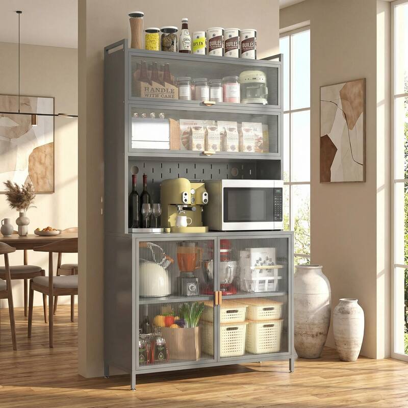 Homy Casa 73'' Tall Kitchen Pantry Cabinet 6 Flip Doors & Pegboard