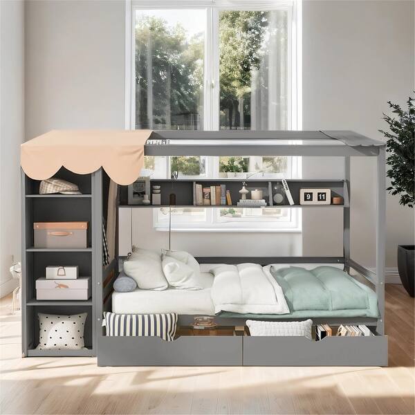 slide 2 of 46, Full size House Bed with Two Drawers and Wardrobe