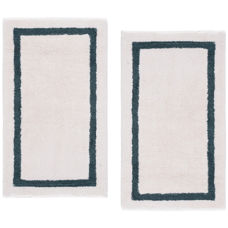 SAFAVIEH Home Avery Classic Boarder Bathmat (Set of 2) - Blue/White - 21"W x 34"L