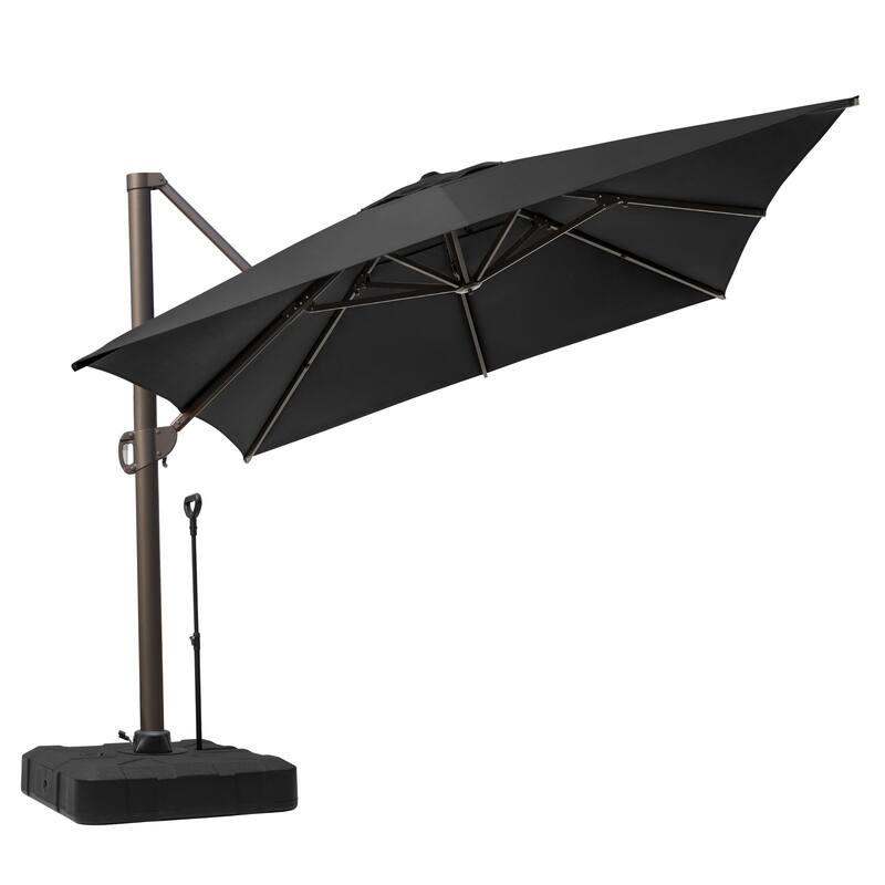 13 ft x 10 ft Outdoor Luxury Aluminum Patio Cantilever Offset Umbrella and Base with Wheels