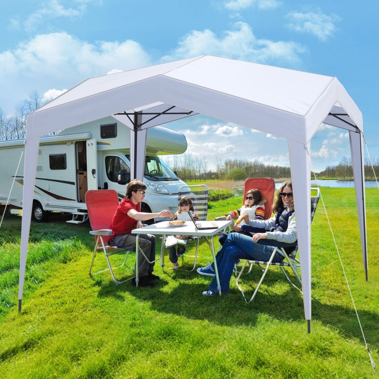 10x10 FT White Pop-Up Canopy Tent with Sidewalls & Mesh Netting - 120 x 120 x 104.4–108 inches (L x W x H)