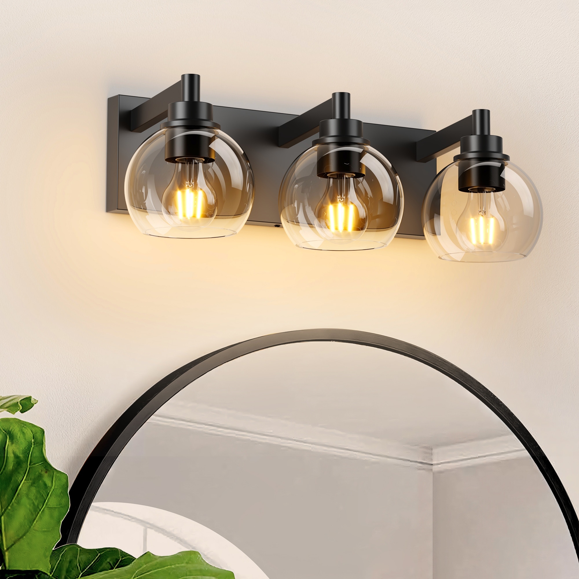 Bathroom Vanity Light,Modern 3-Light Bathroom Lighting Fixtures Over Mirror with Clear Glass Shade and Metal Base(NO BULBS)