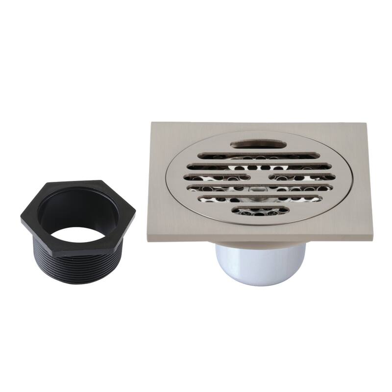 Watercourse Symmetric 4" Square Grid Shower Drain - Brushed Nickel