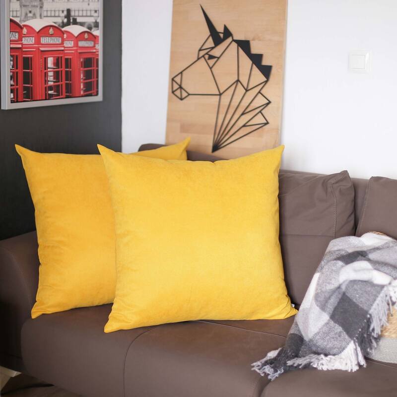 Honey Set of 2 Decorative Throw Pillow Cover Solid Color - 26" x 26" - Yellow
