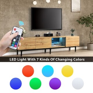Wood LED Media TV Console Tables with 4 Storage Cabinets& Shelves - 12 ...