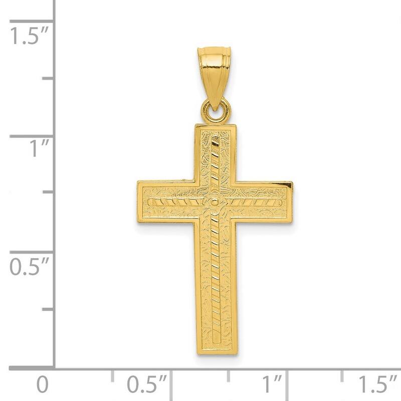 Curata 10k Yellow Gold 18" Etched Cross Pendant Necklace - 18x33mm