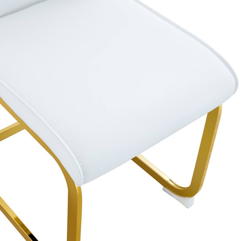 8 Piece PU High Elastic Dining Chair With High Backrest, Cushion, Gold Metal Legs For Dining Room Kitchen Living Room Bedroom