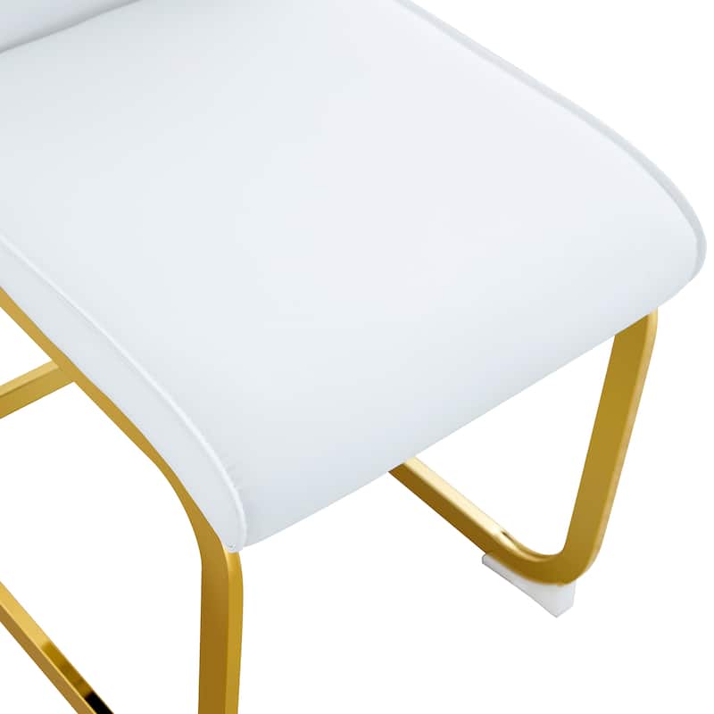 PU High Resilience Dining Chair Set of 4 Luxury Arch Chair with Arched Metal Silver Leg Upholstered Kitchen Chair
