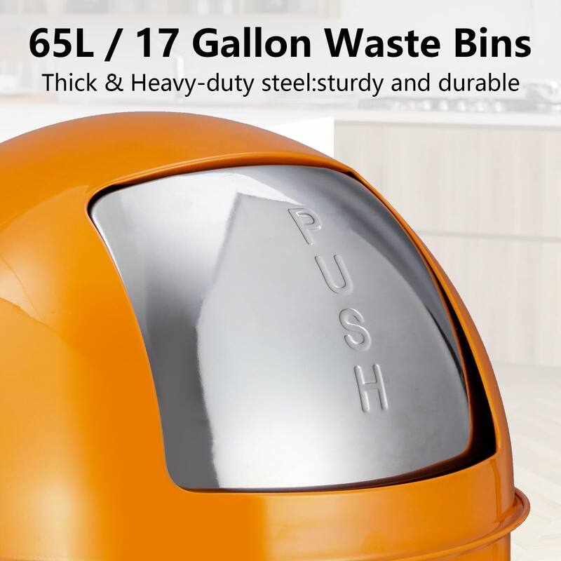 17 Gal / 65L Push Lid Trash Can Commercial Grade Heavy Duty Tall Commercial Trash Can Brushed Stainless Steel
