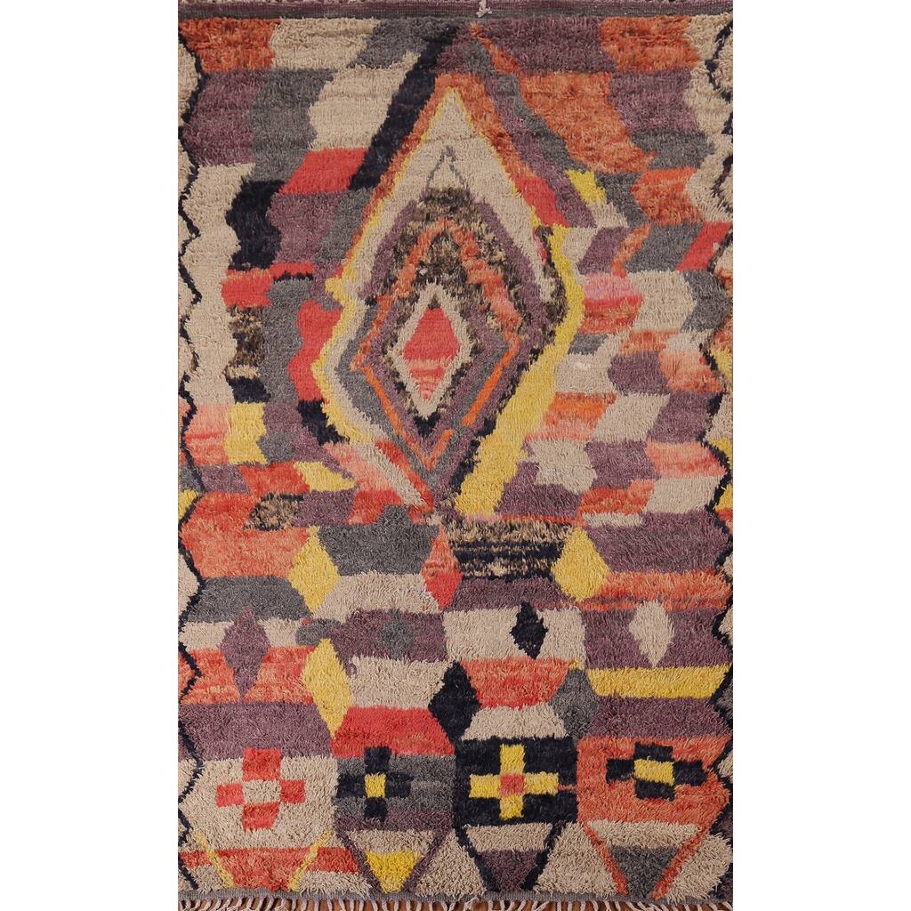 Colorful Plush Moroccan Abstract Area Rug Handmade Wool Carpet - 6'1" x 10'5"