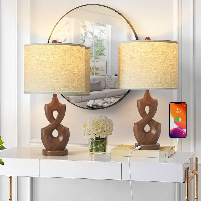 Maxax 24.5" Resin USB Bedside Table Lamp(set of 2)