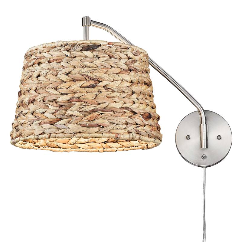 Wry Lighting Ryleigh 1-light Swing Arm Wall Lamp in Pewter and Woven Sweet Grass shade - 1 Light Articulating Wall Sconce