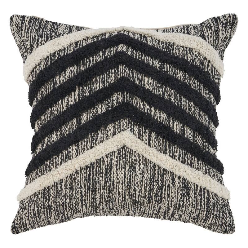 HomeRoots 18" X 18" Black and Off White Striped Cotton Zippered Pillow