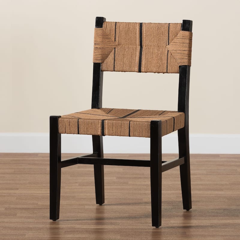 Prita Bohemian Paper Loom and Black Mahogany Wood Dining Chair