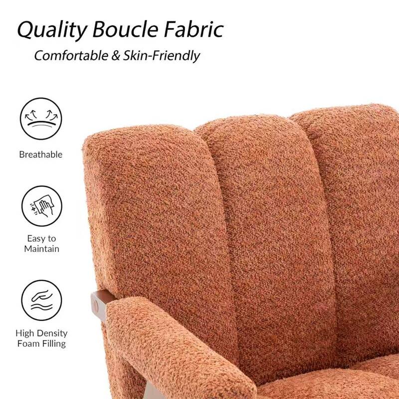 Mid Century Modern Accent Chair, Chenille Armchair with Solid Wood Legs, Channel Tufted Comfy Reading Chair for Living Room