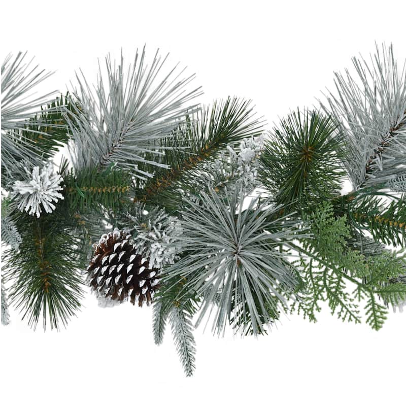 Puleo International 9' x 10" Pre-Lit Battery-Operated Flocked Garland