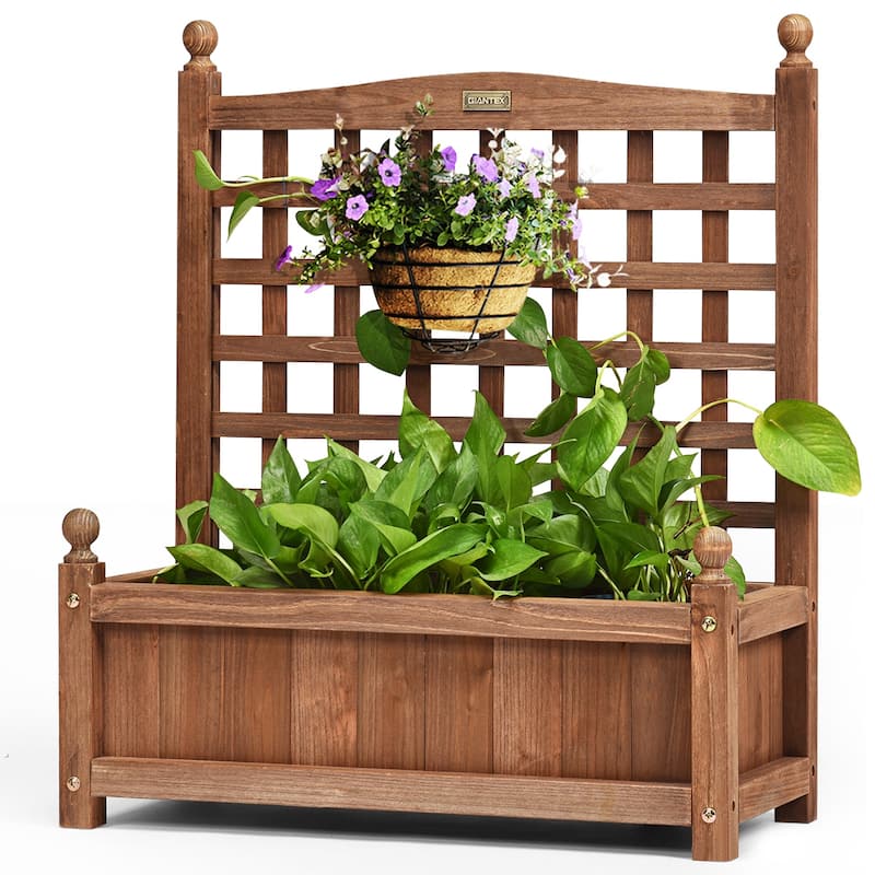 Costway Solid Wood Planter Box with Trellis Weather-Resistant Outdoor - 25'' (L) X 11'' (W) X 30'' (H)