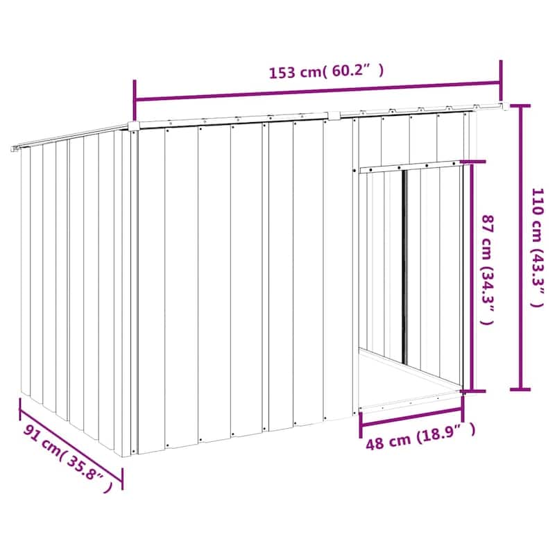 vidaXL Dog House Anthracite Galvanized steel 60.2 x 35.8 x 43.3 in