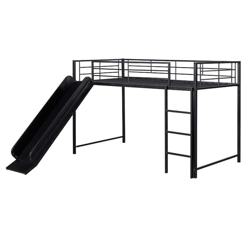 Twin over Twin Size Metal Bunk Bed with Slide and Guardrails for Kids, Boys and Girls, Bedroom