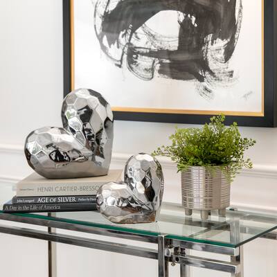 Creative Abstract Ceramic Heart Sculpture, Room, Office Decor or Gift, Silver, 8 L x 3 W x 8 H - 8" x 3" x 8"