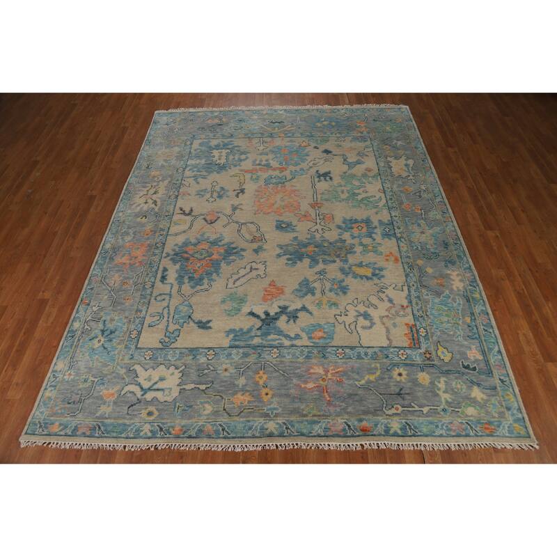 Oushak Indian Area Rug Handmade Beige Wool Carpet - 8'0" x 10'5"