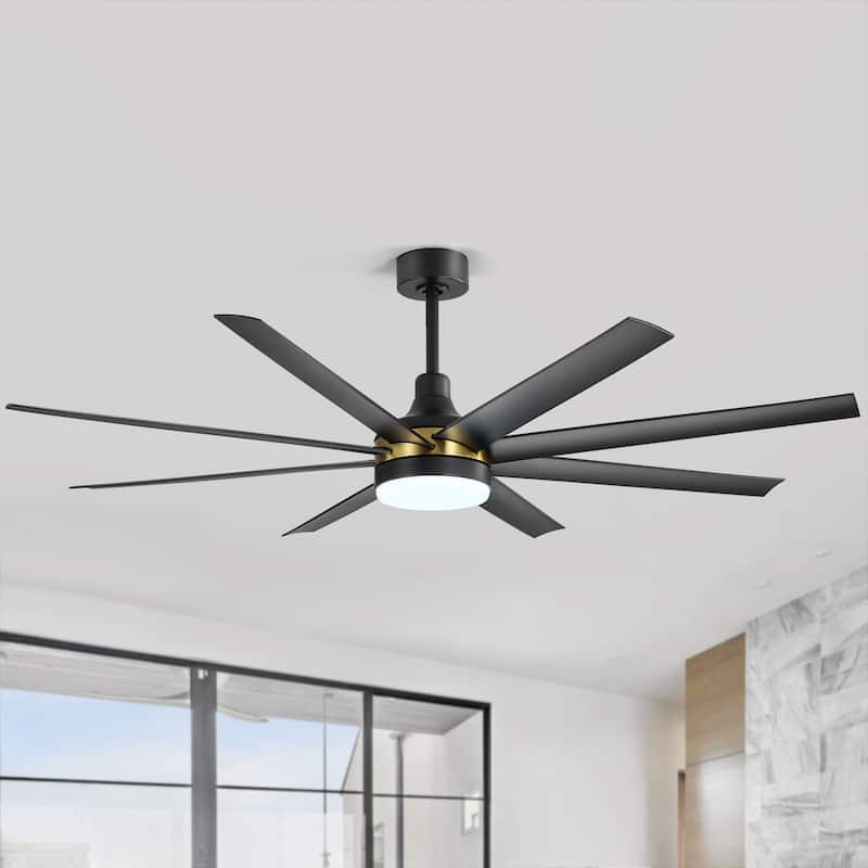 65 Inch Black Large Ceiling Fan with Light Remote(8-Blade)