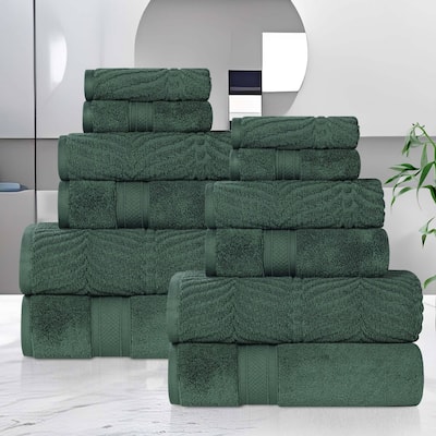 Superior Chevron Zero Twist Solid and Jacquard Cotton 12 Piece Towel Set
