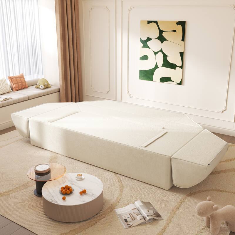 GDFStudio - 78.7" Frameless Corduroy Upholstered 2-in-1 Convertible 3-Seater Sofa Bed with High-Density Foam Backrest & Pillows