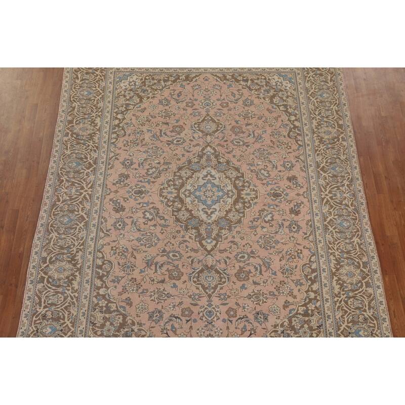 Traditional Kashan Persian Area Rug Handmade Vintage Wool Carpet - 7'11" x 10'10"