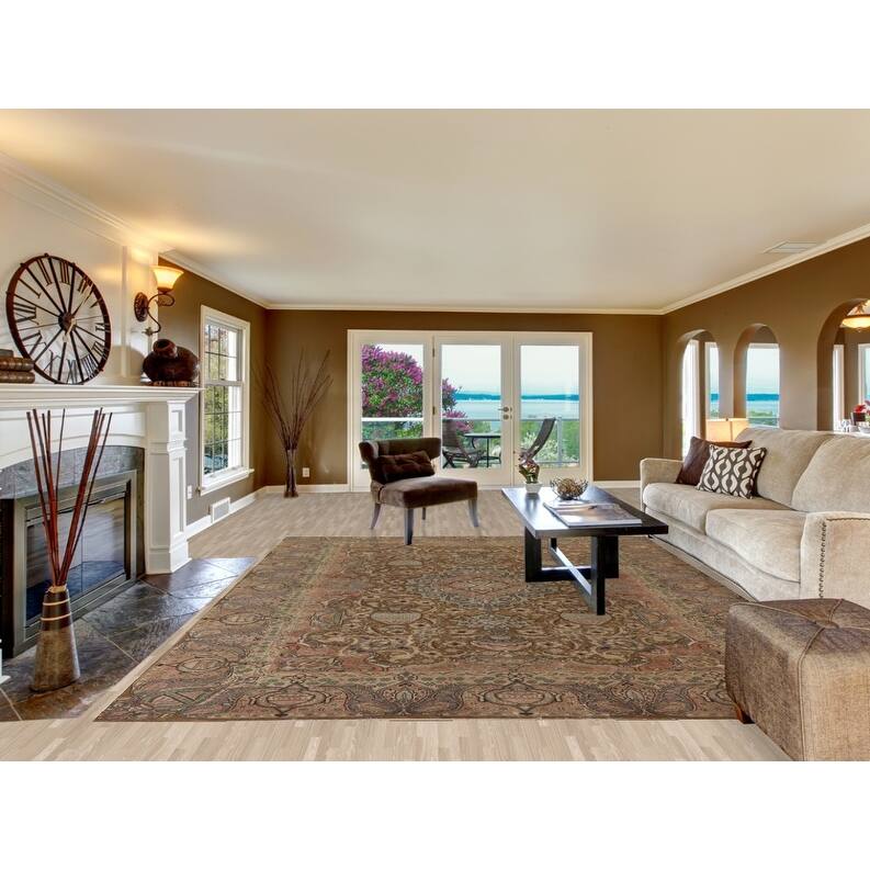 Hand Knotted Oriental 100% Wool Carpet Traditional Floral Brown Kashmar Area Rug - 12' 0'' X 9' 5''