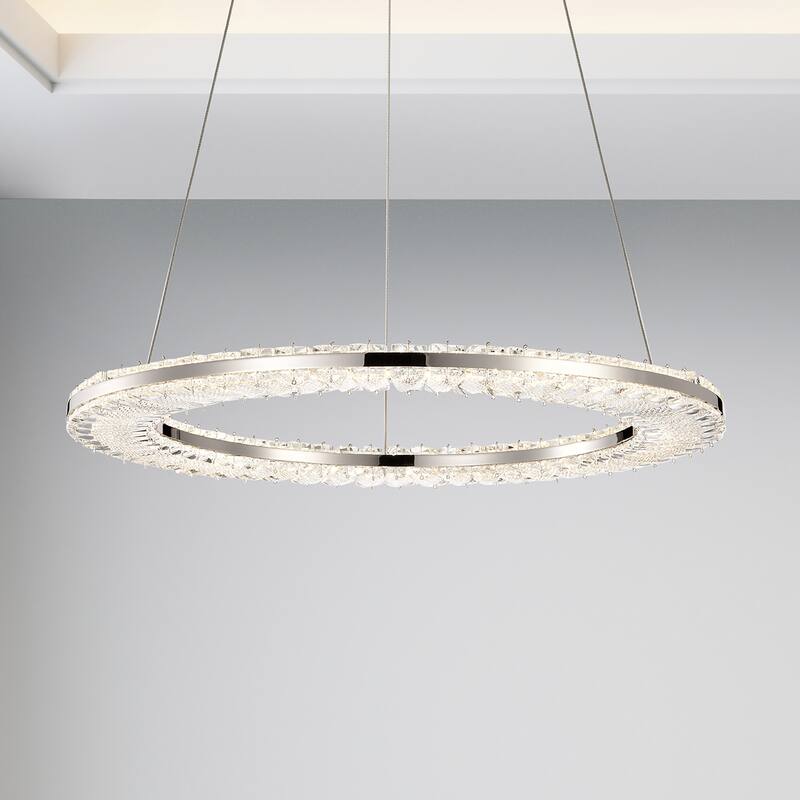 Nova LED 23 Inch Round Pendant Polished Nickel Finish K9 Crystal - Polished Nickel