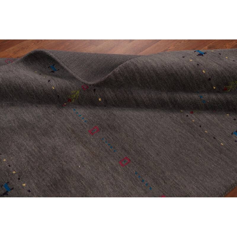 Tribal Charcoal Gabbeh Oriental Rug Handmade Wool Carpet - 4'8"x 6'7"