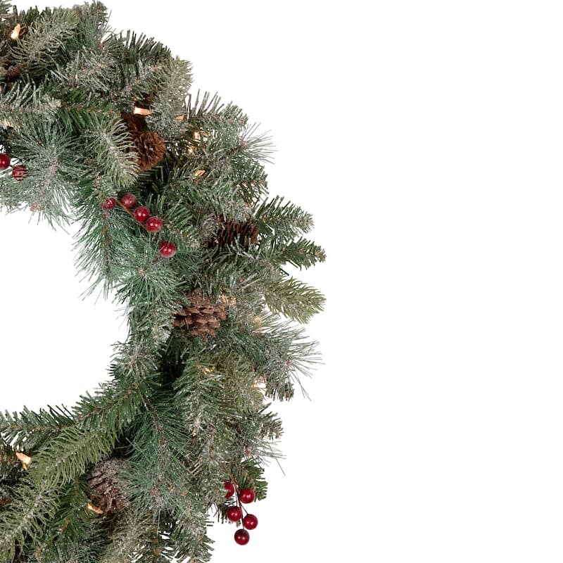 Snowy Waterloo Pine Artificial Christmas Wreath 24-Inch, Clear Lights