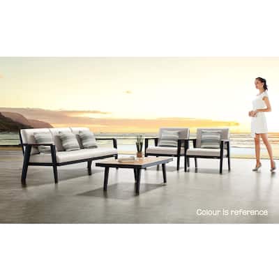 Emoti 4 Pieces Aluminum Outdoor Conversation Sets, Teak Tabletop by HIGOLD
