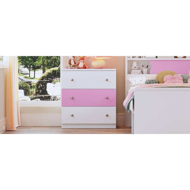 Rustic Wooden Nightstand, Bedroom Storage Cabinet with 3 Drawers, Wood Side Table with Colorblock Design and Metal Handle