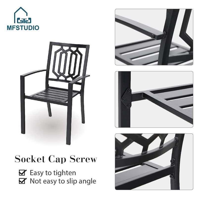 MAISON ARTS Black Steel Slat Seat Outdoor Dining Armchairs (Set of 4)