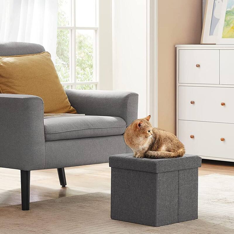 11.8-Inch Foldable Storage Square Ottoman with Tufted Design Perfect for Bedroom or Dressing Room