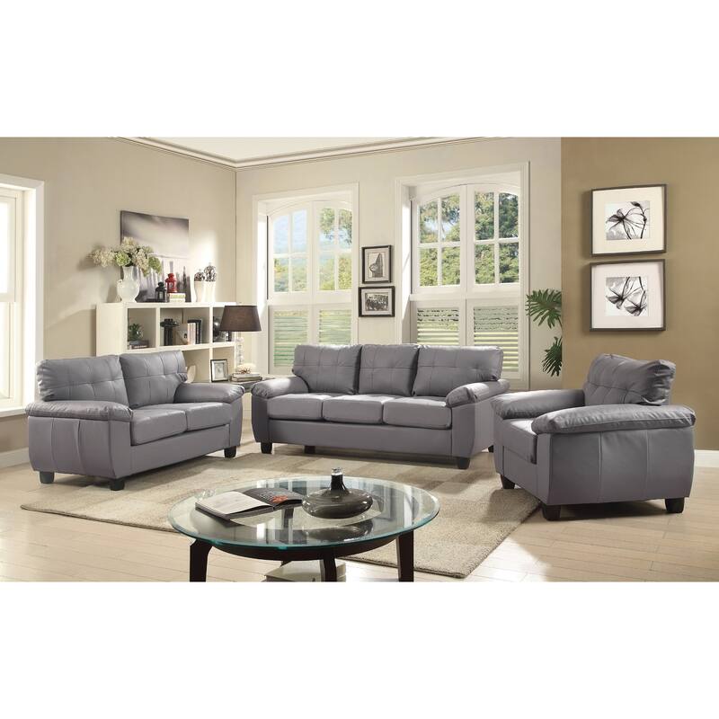 Flared Arm Faux Leather Tufted Straight Sofa - 78" - Gray