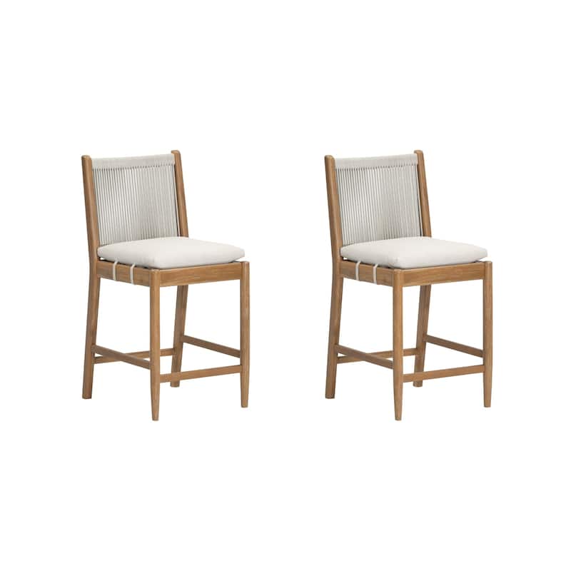 Kayden Outdoor Dining Chair or Bar Stool, Porch Chair with Solid Wood Acacia Wood Frame, Foam Cushion and Woven Rope Backrest