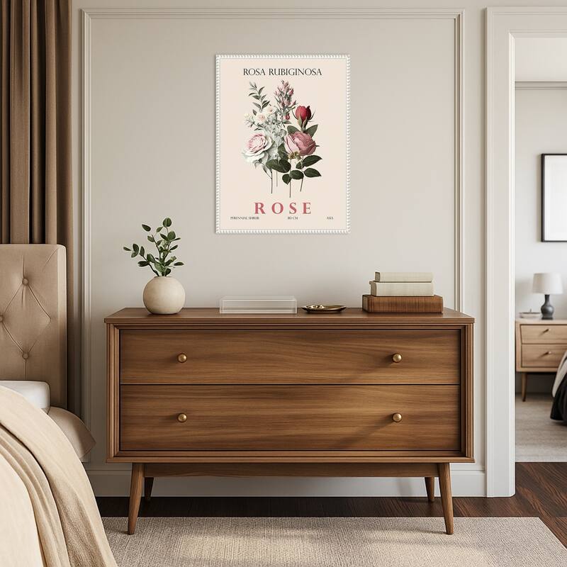 Vintage Botanical Rose Illustration by Christopher Giampietro Framed Canvas Wall Art Print