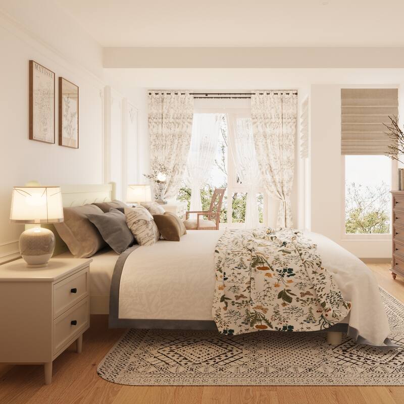 GDFStudio - Elara Wood Platform Bed Frame with Headboard and Wooden Slat Support