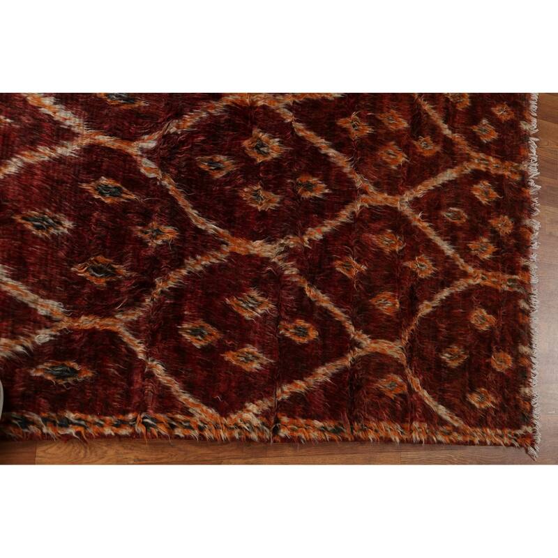 Hand Knotted Oriental 100% Wool Carpet Modern Tribal Red Moroccan Area Rug - 6' 5'' X 4' 8''