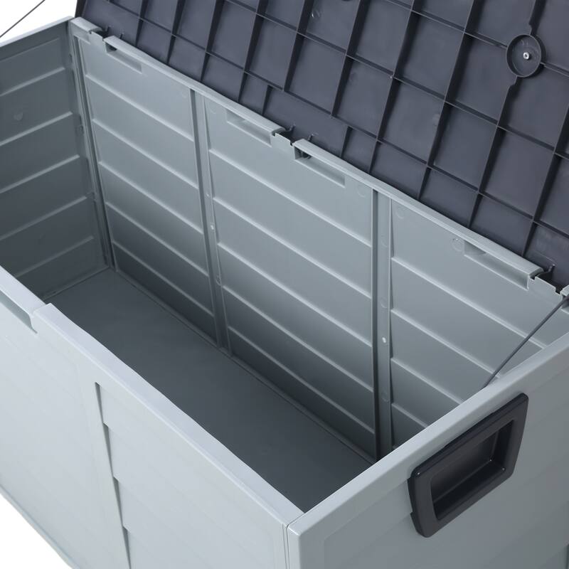 Grey Compact Wheeled Storage Deck Box with 4 Wheels and Weatherproof for Garage and Poolside Garden​​