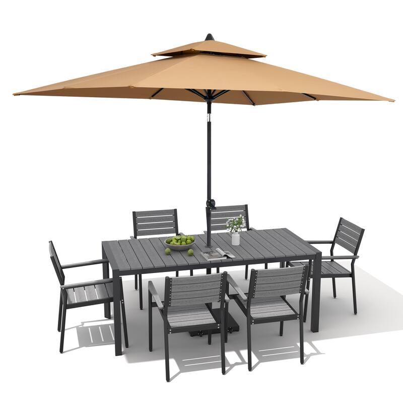 9/11-Piece Patio Dining Set Aluminum Dining Table and Chairs w/10 ft Market Umbrella and Base with Wheels