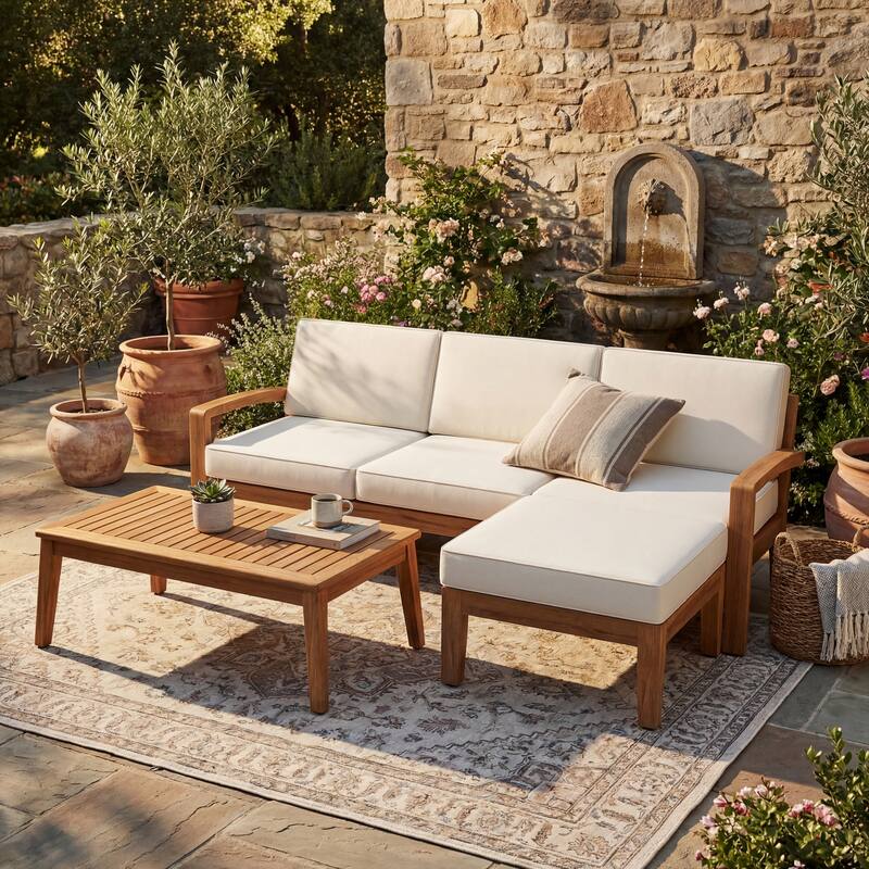 Grenada Outdoor Acacia Sectional Sofa Set by Christopher Knight Home