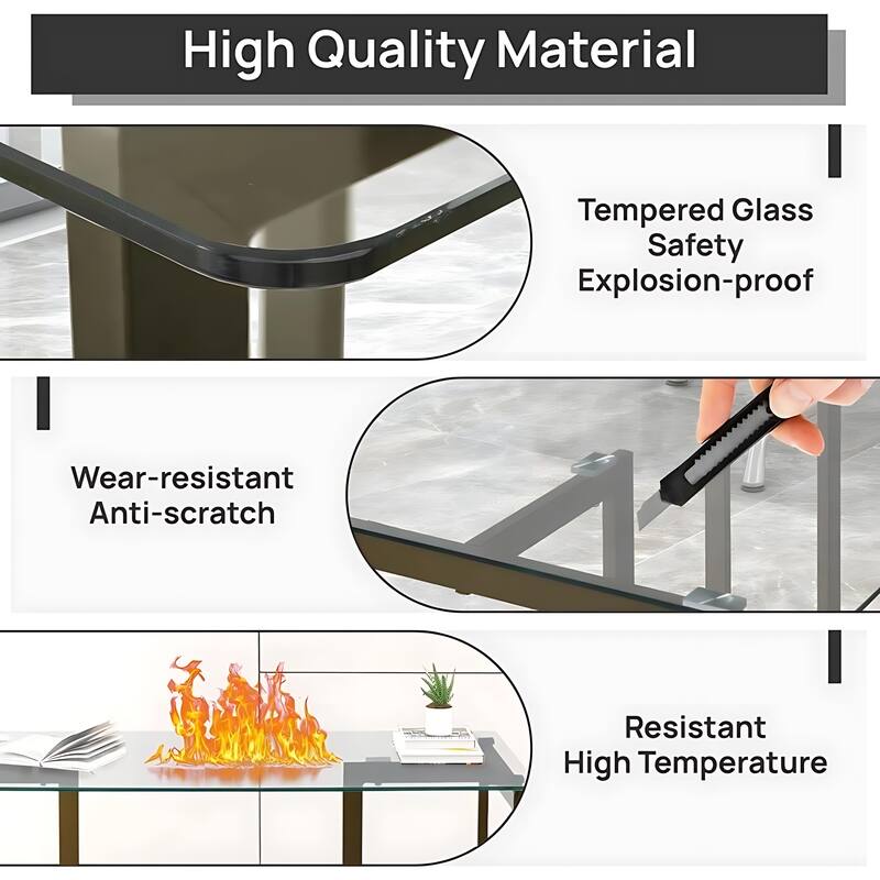 47 in.Tempered Glass Top Gold Base Elegant Dining Table