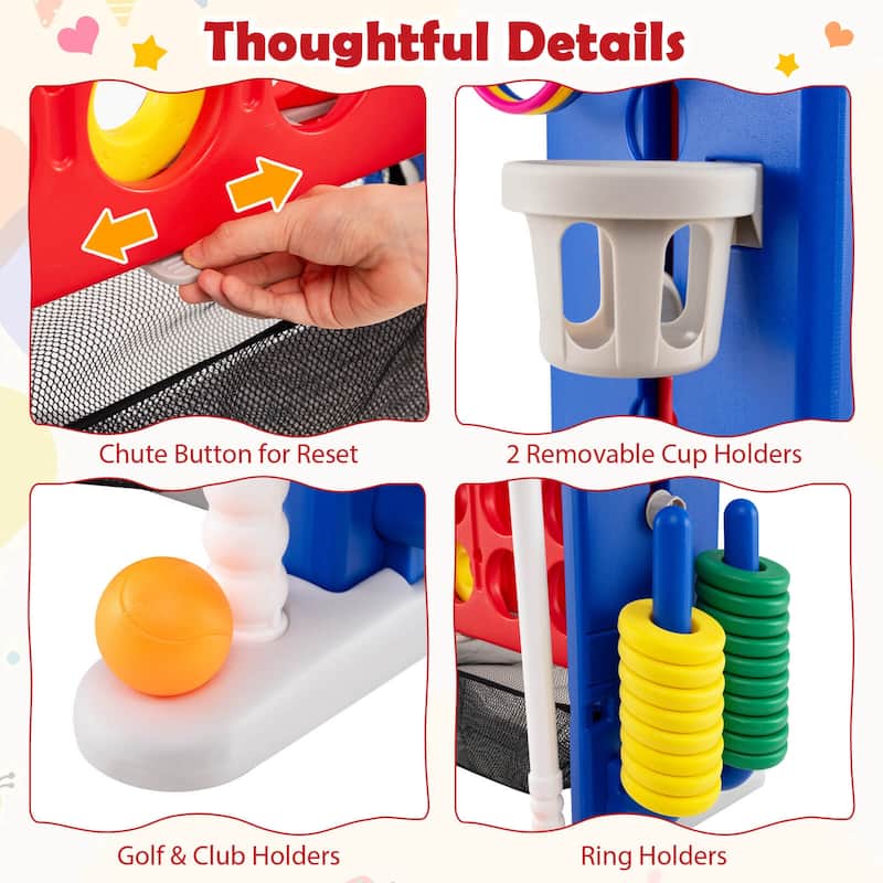 Costway Giant 4-in-a-Row Game Set with Ring-toss, Basketball Hoop, - See Details