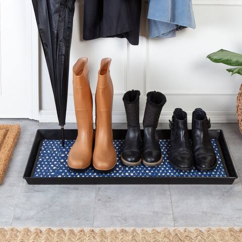 Jani Black Metal Boot Tray with Blue & Ivory Coir Insert