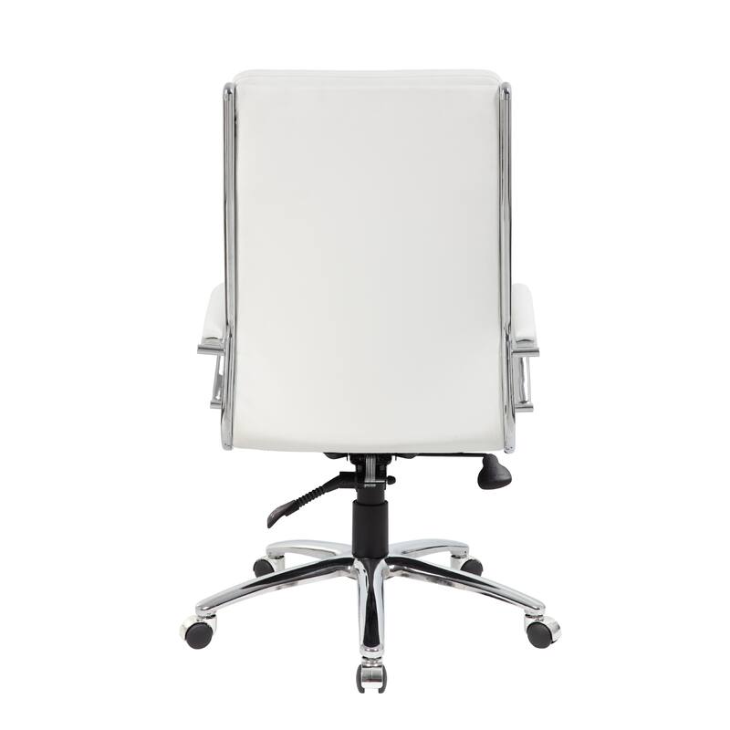 Dave Tall Executive Swivel Armchair, Chrome Finish, White Vinyl