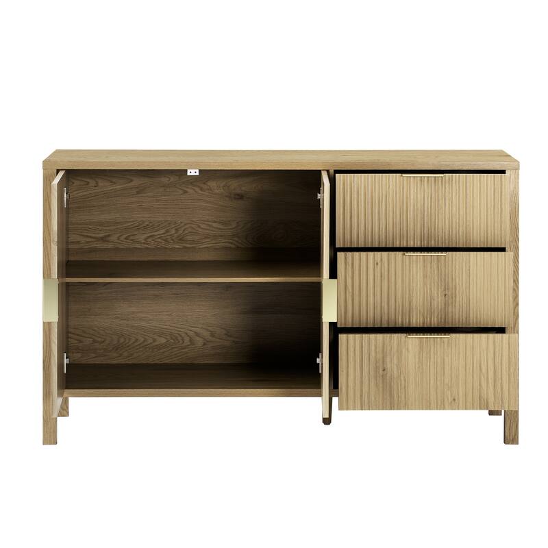 Anmytek Modern Wave Pattern Sideboard Buffet Cabinet with 3 Drawers Hooks Large Storage for Living Room Entryway